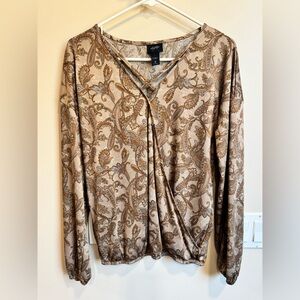Daytrip Tan Wrap Blouse with Long Sleeves